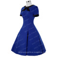 Belle Poque Stock Kurzarm Bogen-Knoten dekoriert Retro Vintage Blue 50er Party Kleid BP000068-2